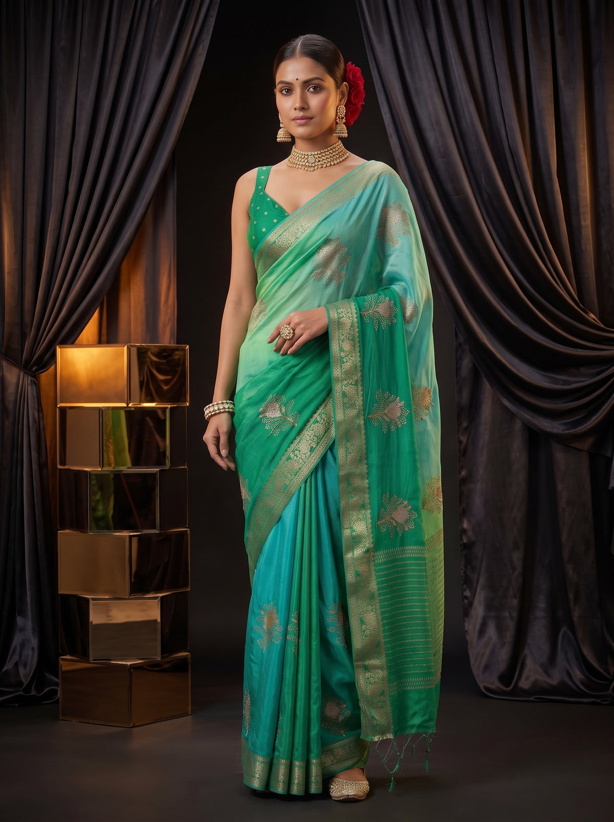 MIMOSA Rama Jaipur Saree — pose 10 styling detail