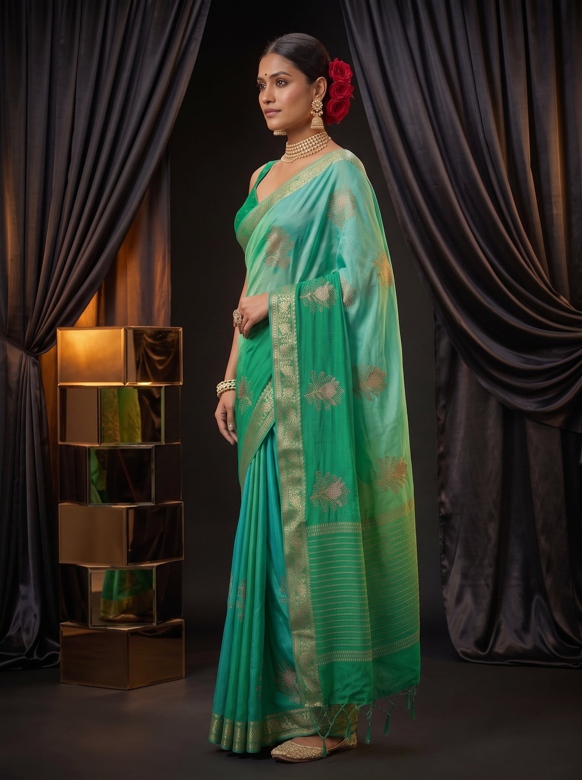 MIMOSA Rama Jaipur Saree — pose 3 styling detail