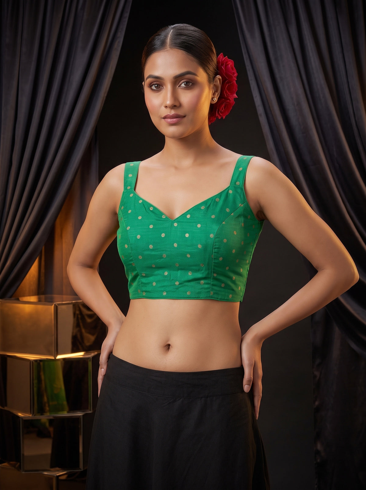 MIMOSA Rama Jaipur Saree — blouse close-up