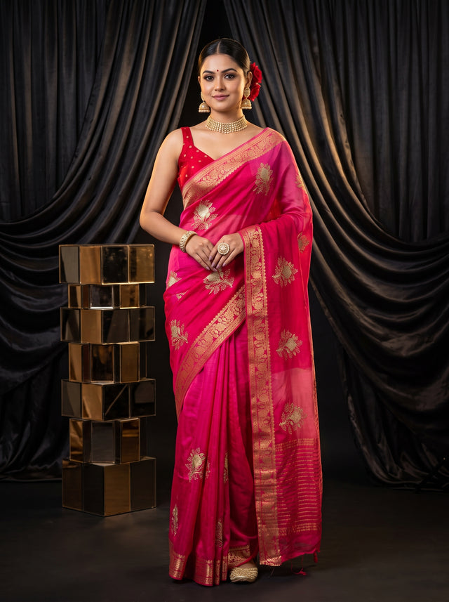 MIMOSA Rani Jaipur Saree — front view on mannequin