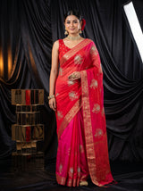 MIMOSA Strawberry Jaipur Saree — front view on mannequin