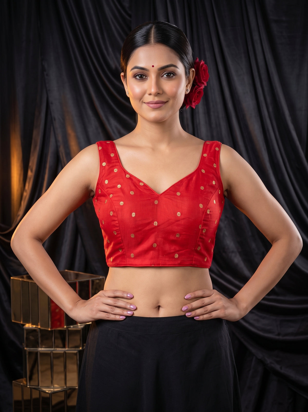 MIMOSA Strawberry Jaipur Saree — blouse close-up