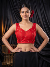 MIMOSA Strawberry Jaipur Saree — blouse close-up