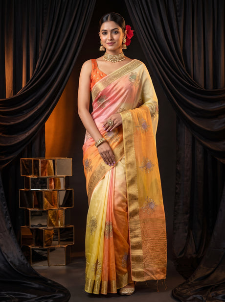 MIMOSA Yellow Jaipur Saree — front view on mannequin