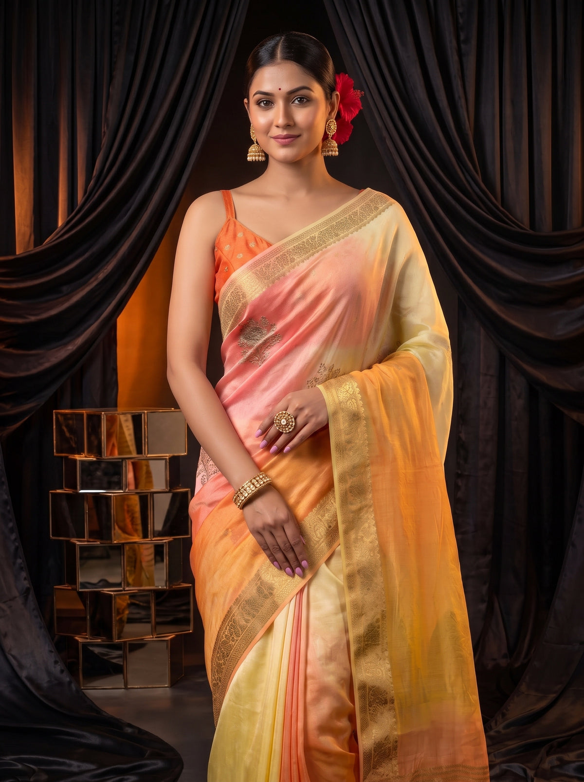 MIMOSA Yellow Jaipur Saree — pose 10 styling detail