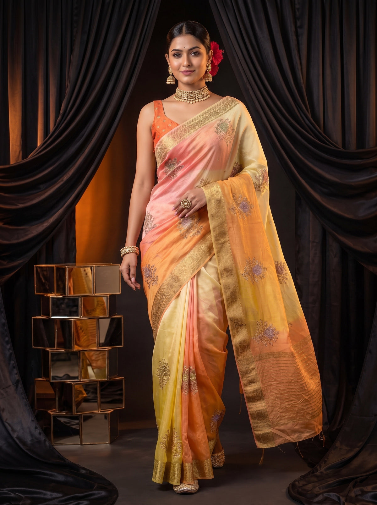 MIMOSA Yellow Jaipur Saree — pose 6 styling detail