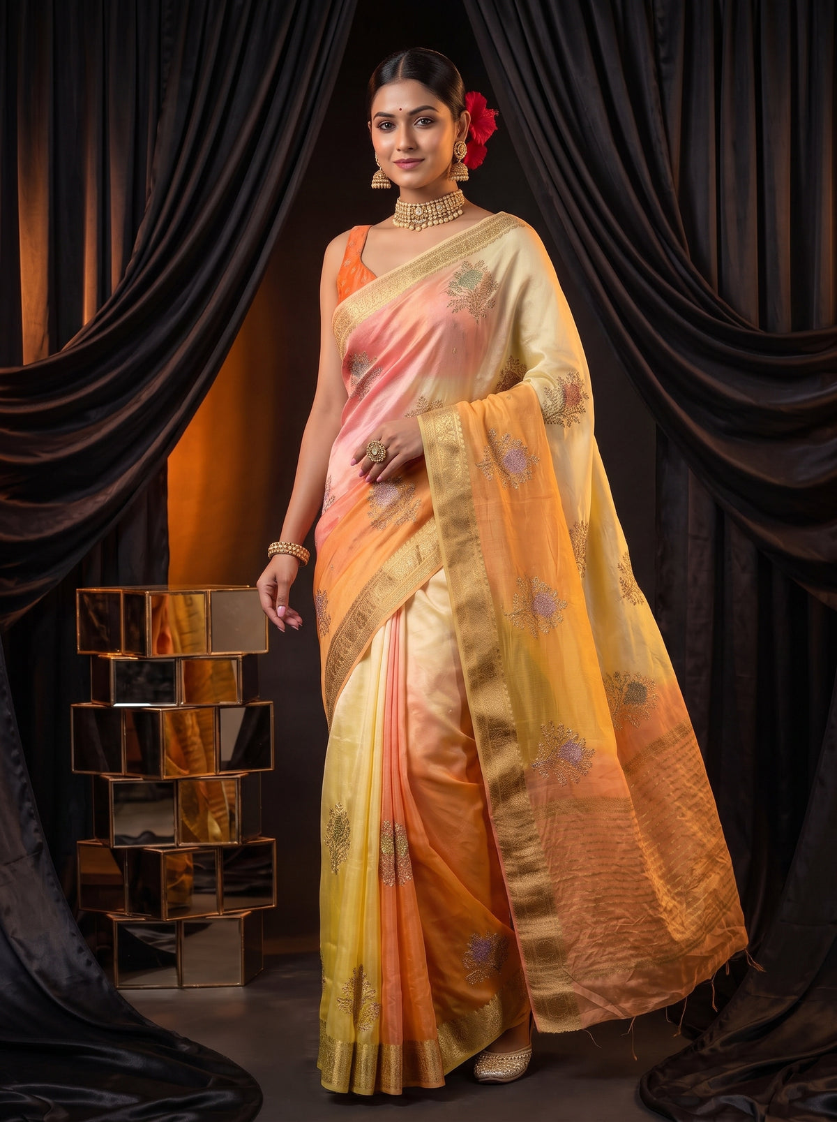 MIMOSA Yellow Jaipur Saree — pose 9 styling detail