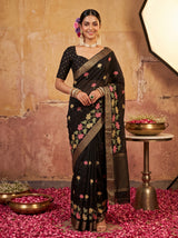 MIMOSA Black Jaipur Pure Viscose Chiffon Saree — model full shot