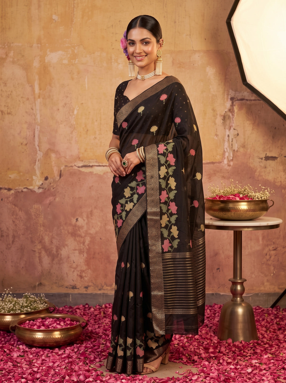 MIMOSA Black Jaipur Saree — pose 10 styling detail