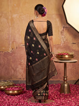 MIMOSA Black Jaipur Pure Viscose Chiffon Saree — model upper body