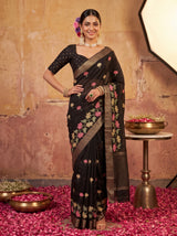 MIMOSA Black Jaipur Pure Viscose Chiffon Saree — model lower body