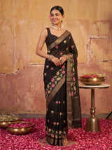 MIMOSA Black Jaipur Pure Viscose Chiffon Saree — full saree shot