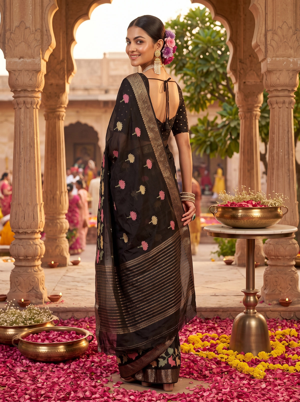 MIMOSA Black Jaipur Saree — pose 7 styling detail