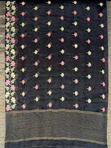 MIMOSA Black Jaipur Saree — pallu and zari work detail