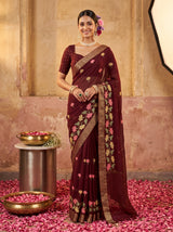 MIMOSA Chocolate Jaipur Pure Viscose Chiffon Saree — model full shot