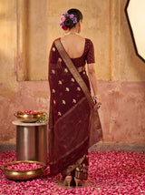 MIMOSA Chocolate Jaipur Pure Viscose Chiffon Saree — model upper body