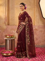 MIMOSA Chocolate Jaipur Pure Viscose Chiffon Saree — model lower body