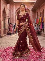 MIMOSA Chocolate Jaipur Pure Viscose Chiffon Saree — full saree shot