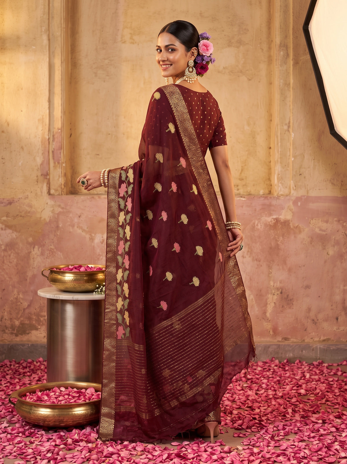 MIMOSA Chocolate Jaipur Saree — pose 7 styling detail