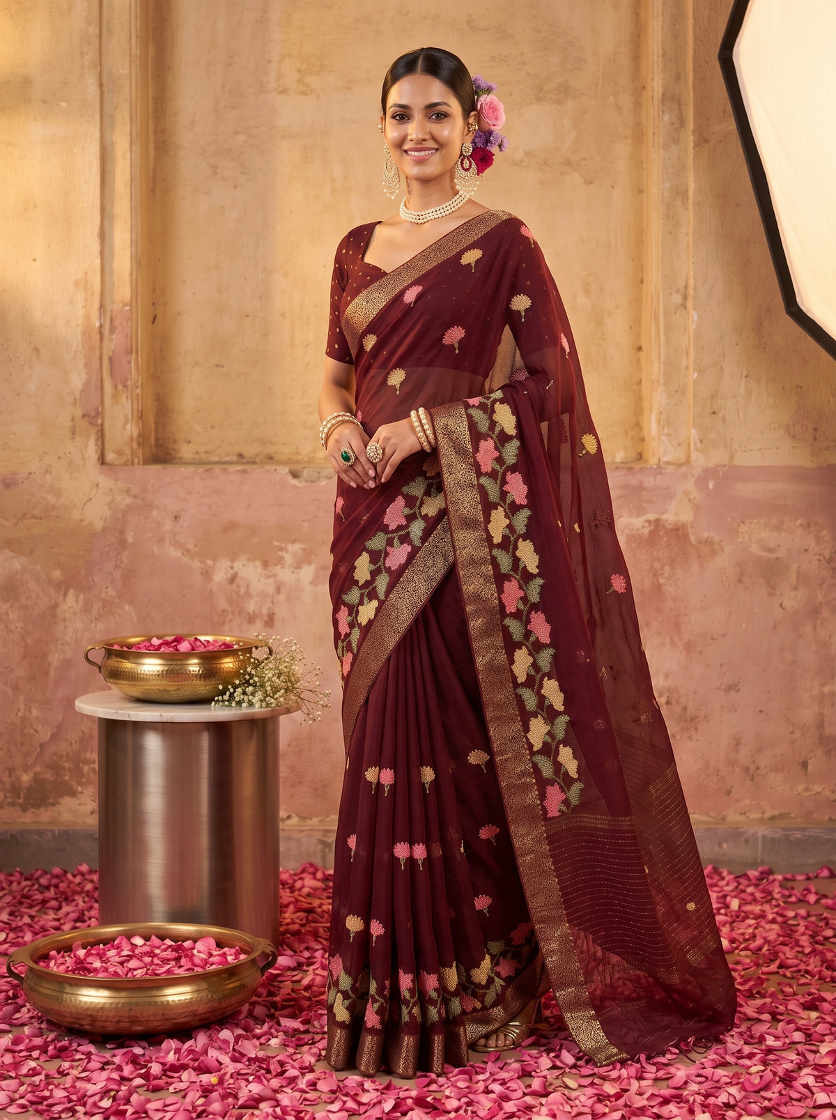 MIMOSA Chocolate Jaipur Saree — pose 9 styling detail
