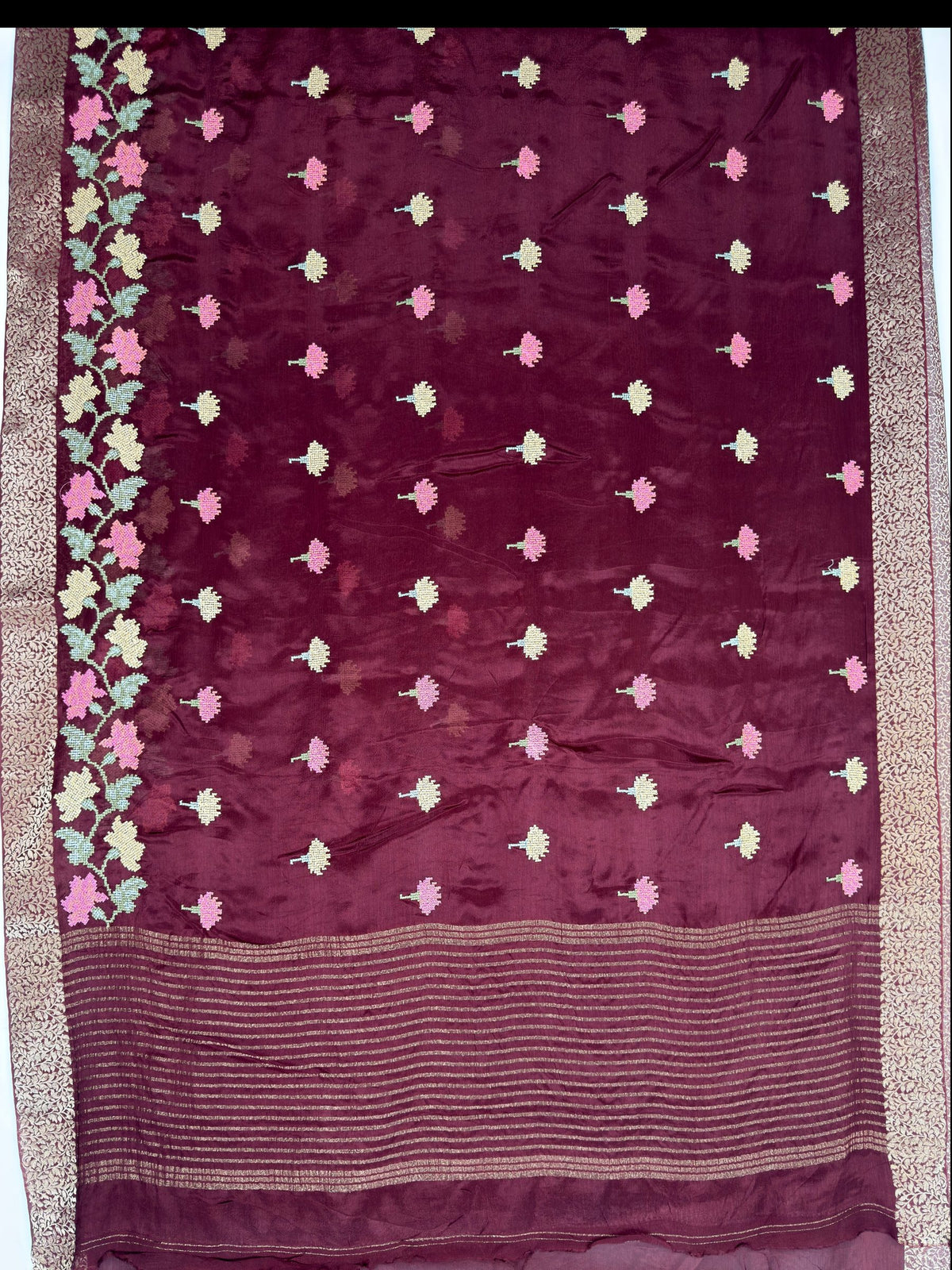 MIMOSA Chocolate Jaipur Saree — pallu and zari work detail