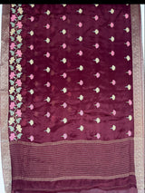 MIMOSA Chocolate Jaipur Saree — pallu and zari work detail