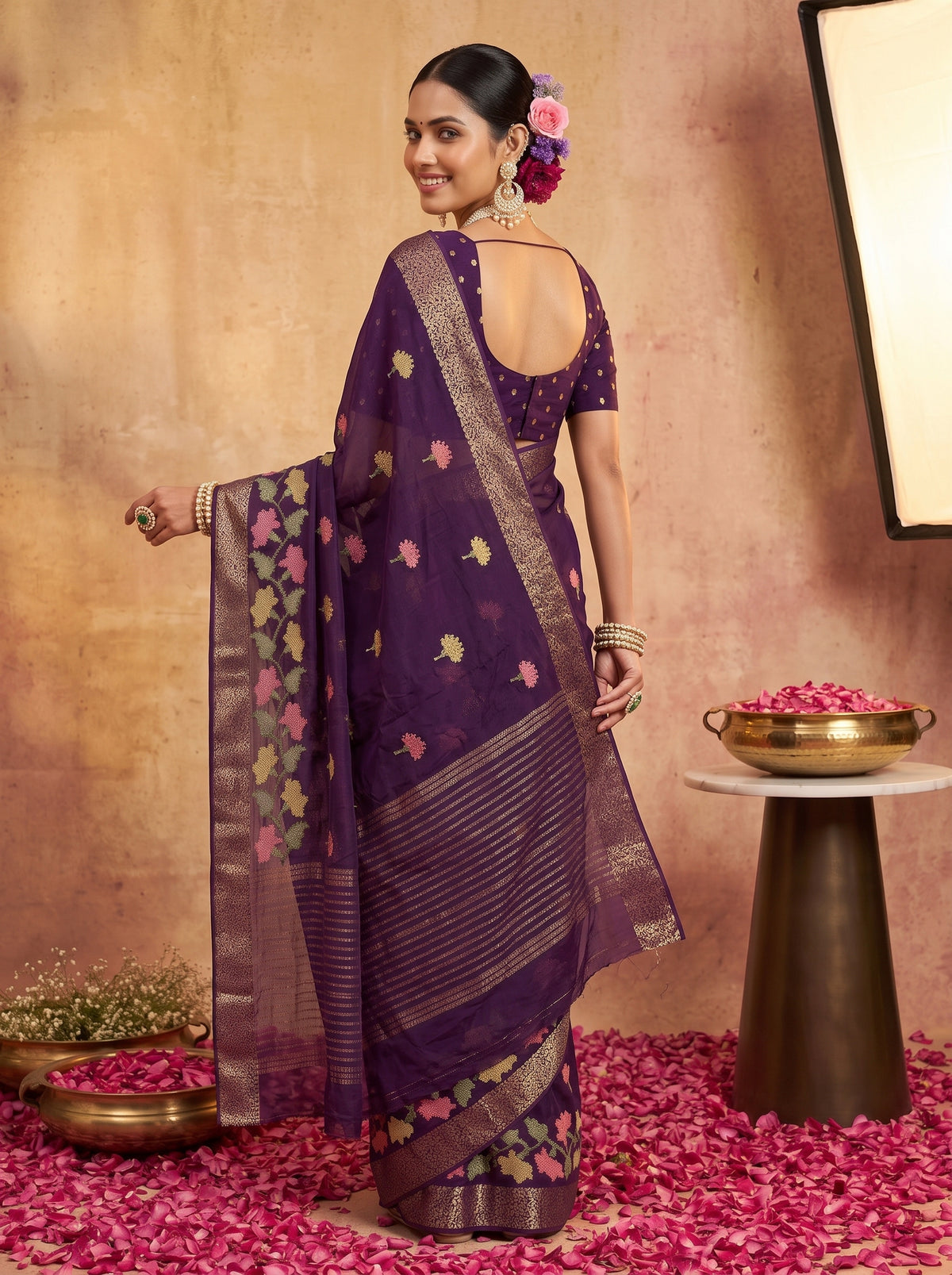 MIMOSA Jamun Jaipur Pure Viscose Chiffon Saree — model lower body