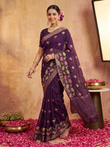MIMOSA Jamun Jaipur Pure Viscose Chiffon Saree — full saree shot