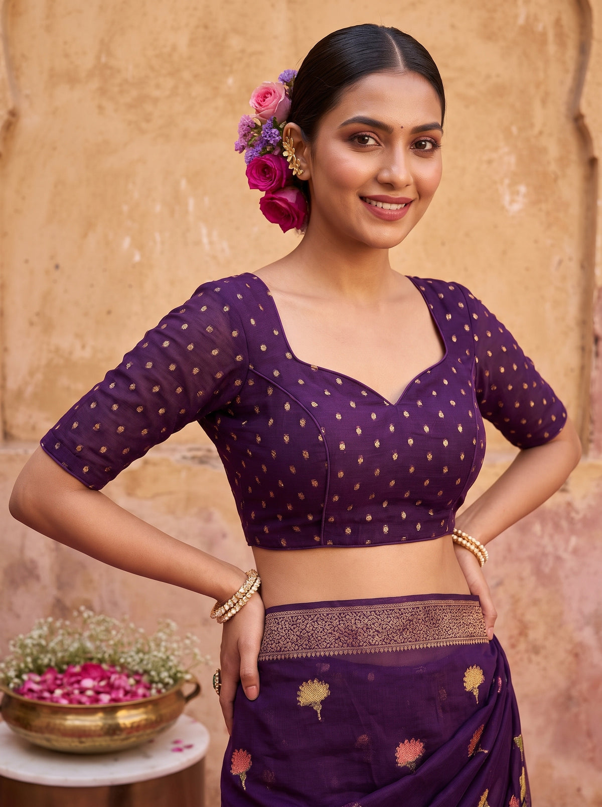 MIMOSA Jamun Jaipur Saree — blouse close-up