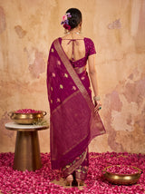 MIMOSA Magenta Jaipur Pure Viscose Chiffon Saree — model upper body