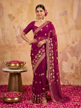 MIMOSA Magenta Jaipur Pure Viscose Chiffon Saree — model lower body