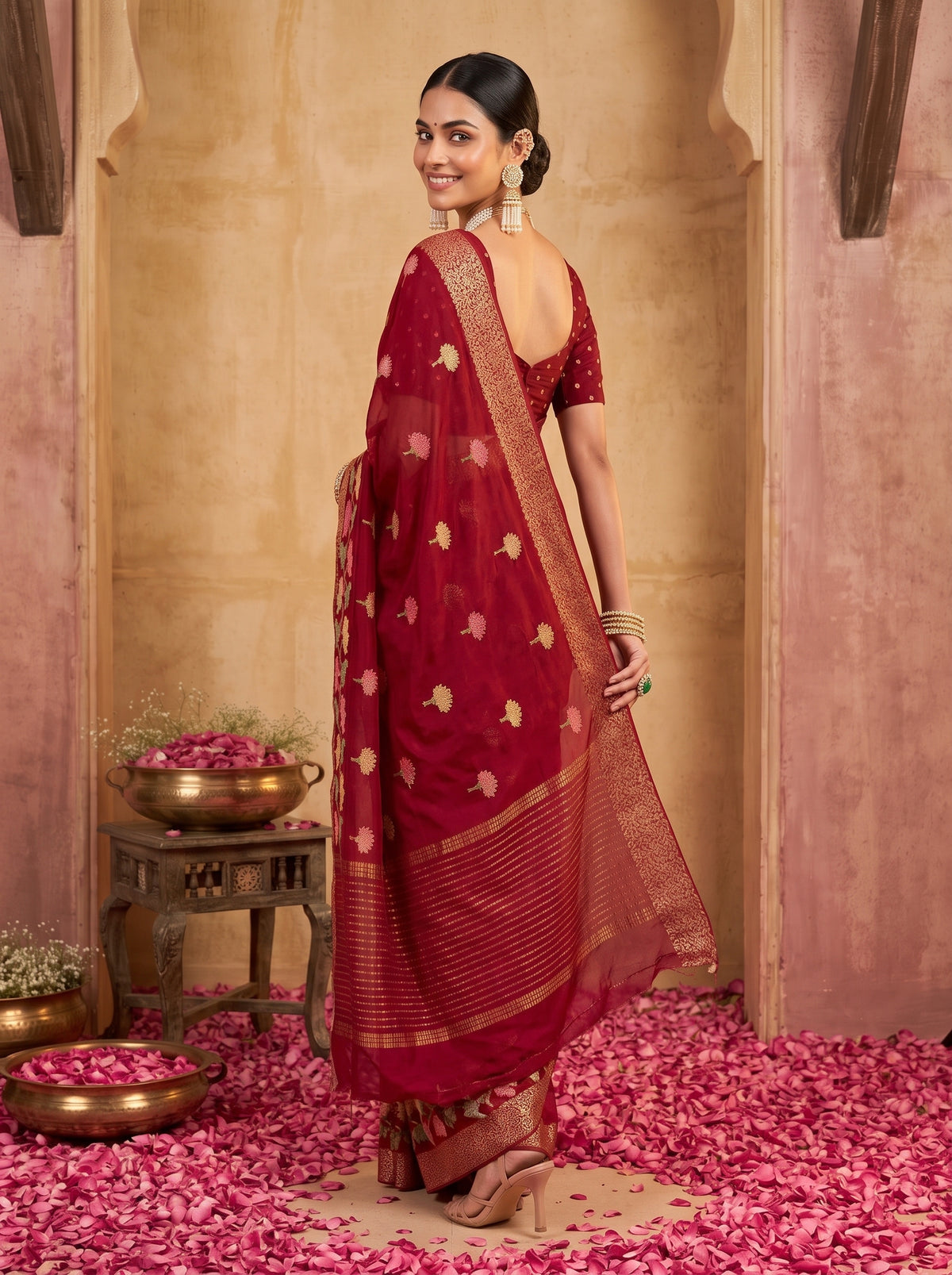 MIMOSA Maroon Jaipur Saree — pose 7 styling detail