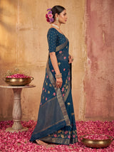 MIMOSA Navy Jaipur Pure Viscose Chiffon Saree — model upper body