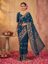 MIMOSA Navy Jaipur Pure Viscose Chiffon Saree — full saree shot