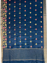 MIMOSA Navy Jaipur Saree — pallu and zari work detail