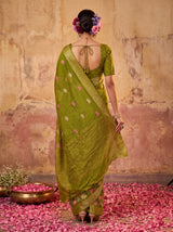 MIMOSA Olive Jaipur Pure Viscose Chiffon Saree — model upper body