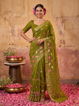 MIMOSA Olive Jaipur Pure Viscose Chiffon Saree — model lower body