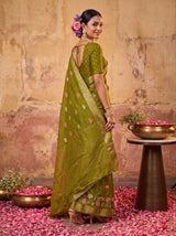 MIMOSA Olive Jaipur Pure Viscose Chiffon Saree — full saree shot
