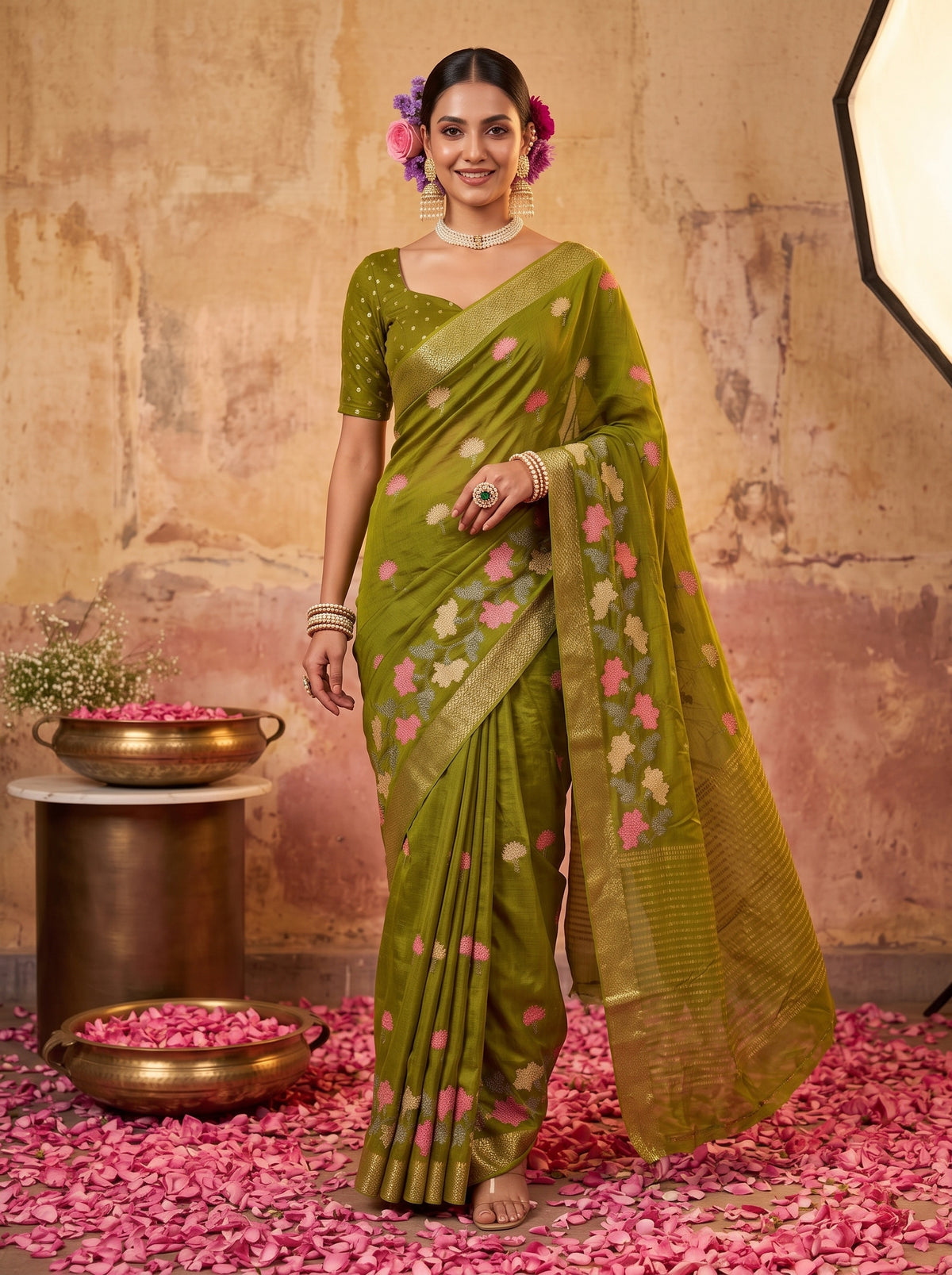 MIMOSA Olive Jaipur Saree — pose 6 styling detail