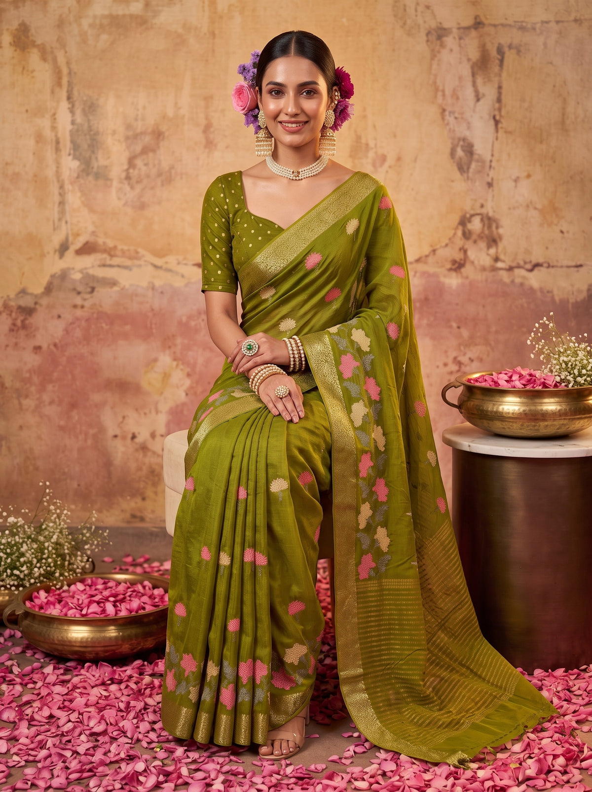 MIMOSA Olive Jaipur Saree — pose 8 styling detail