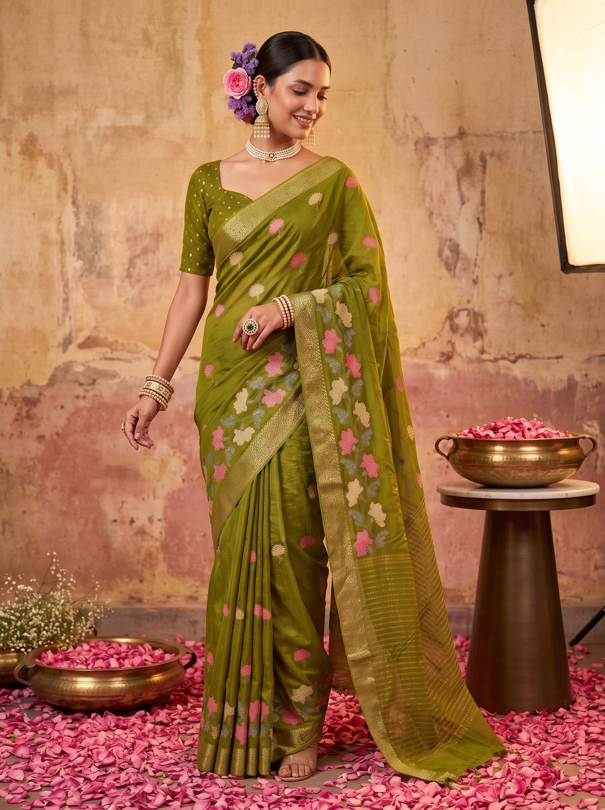 MIMOSA Olive Jaipur Saree — pose 9 styling detail