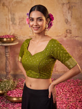 MIMOSA Olive Jaipur Saree — blouse close-up