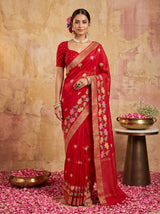 MIMOSA Red Jaipur Pure Viscose Chiffon Saree — model full shot
