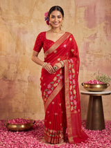 MIMOSA Red Jaipur Saree — pose 10 styling detail