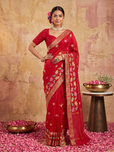 MIMOSA Red Jaipur Pure Viscose Chiffon Saree — model mid section