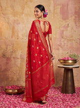 MIMOSA Red Jaipur Pure Viscose Chiffon Saree — full saree shot