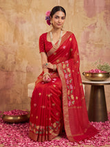 MIMOSA Red Jaipur Saree — pose 8 styling detail