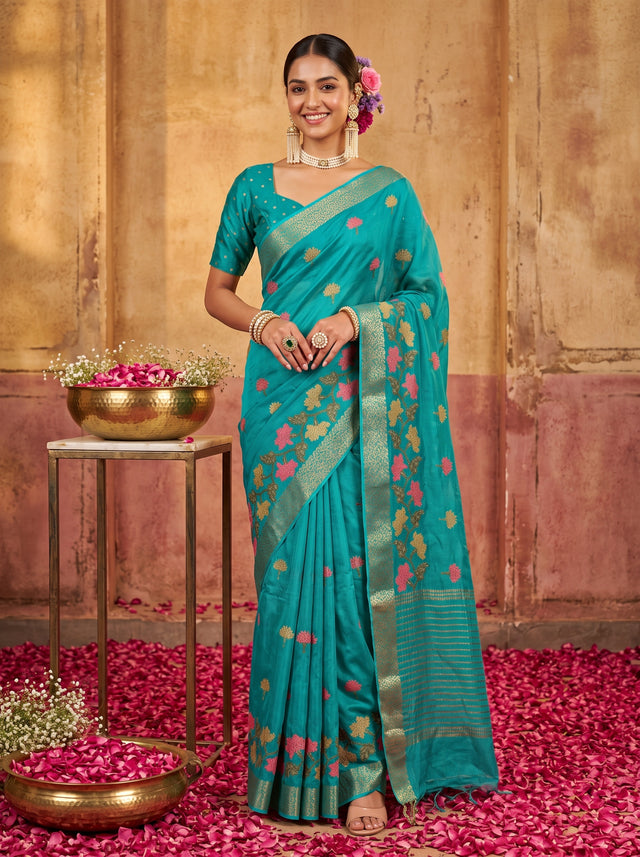 MIMOSA Rama Jaipur Pure Viscose Chiffon Saree — model full shot