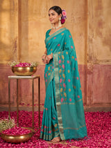 MIMOSA Rama Jaipur Pure Viscose Chiffon Saree — model mid section