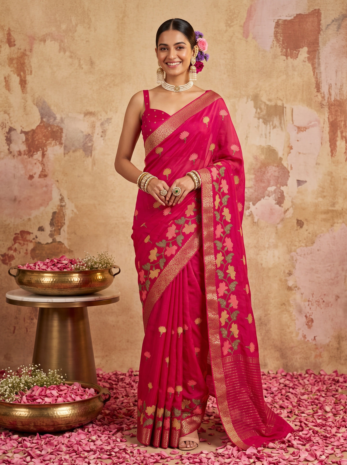 MIMOSA Rani Jaipur Pure Viscose Chiffon Saree — model full shot